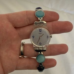 Swatch watch with coloured stone strap